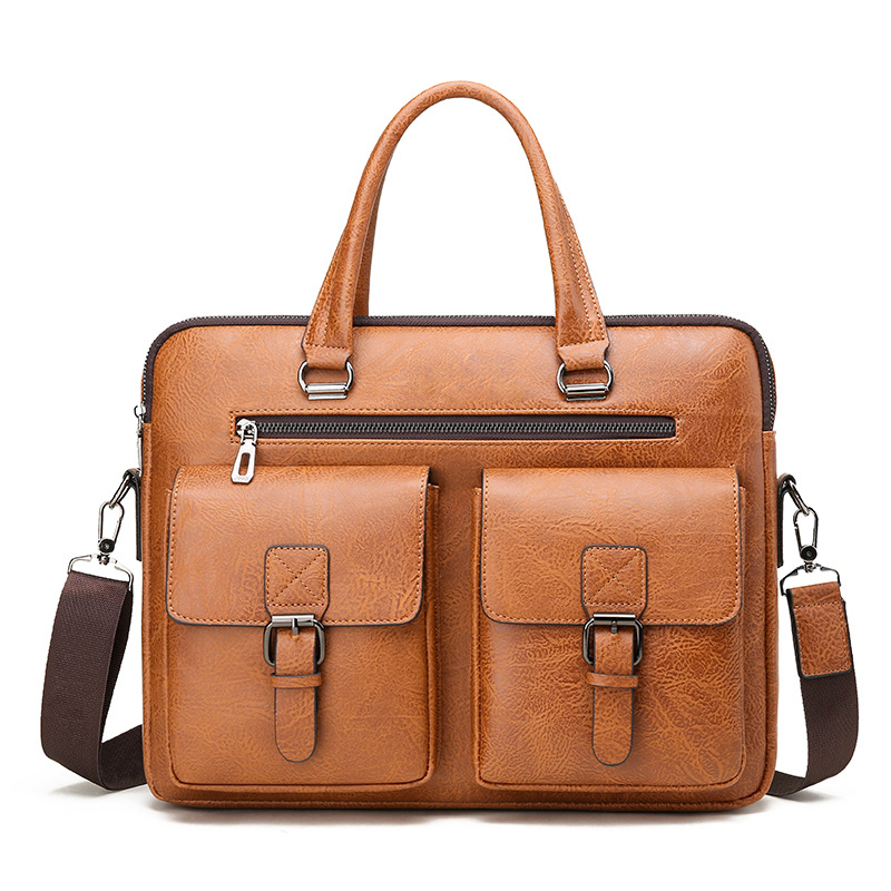 Luxury Bags For School - กระเป๋าใส่เอกสารทางธุรกิจของผู้ชายแบรนด์หรูกระเป๋าใส่เอกสารหนังหนัง PU กระเป๋าสะพายไหล่กระเป๋าอาหารกลางวันสำนักงานสำหรับแล็ปท็อป A4ไฟล์สำหรับผู้ชาย