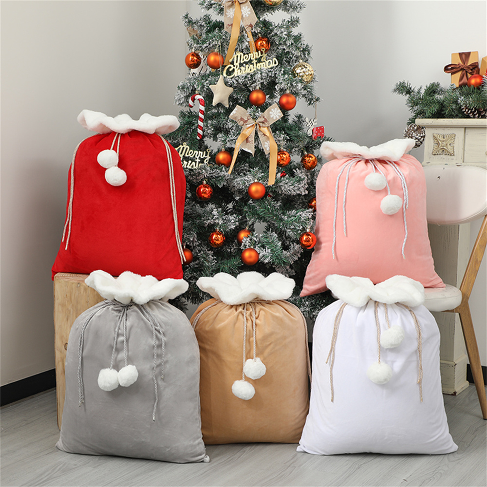 Luxury Xmas Bags - ถุงของขวัญคริสต์มาสผ้ากำมะหยี่พร้อมชื่อสั่งทำพิเศษ พร้อมเชือกรูดและพู่ตกแต่ง สำหรับเด็ก ถุงของขวัญคริสต์มาสสุดหรู สุขสันต์วันคริสต์มาส