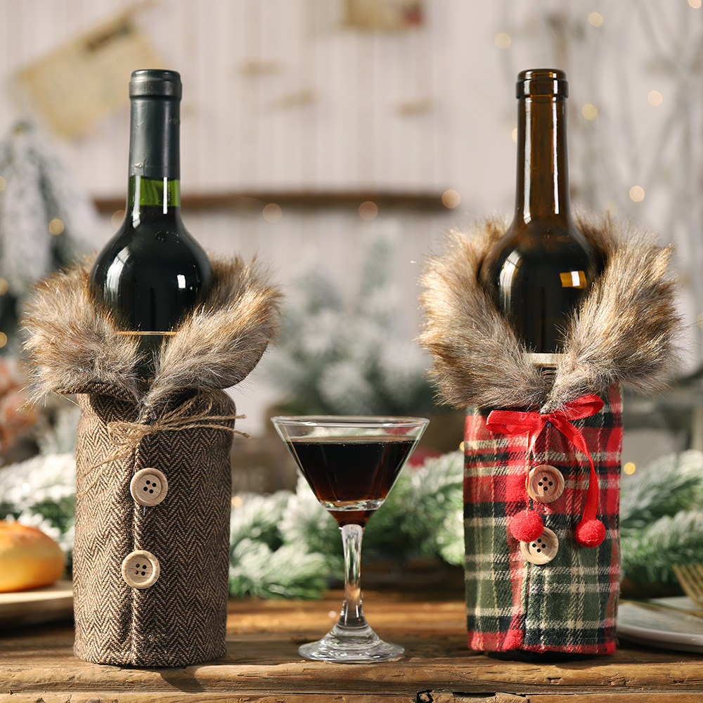 Luxury Xmas Bags - ปลอกหุ้มขวดไวน์ลายสก็อตหรูหราสำหรับคริสต์มาส ของขวัญสำหรับเทศกาลคริสต์มาส ตกแต่งโต๊ะงานเลี้ยงคริสต์มาส