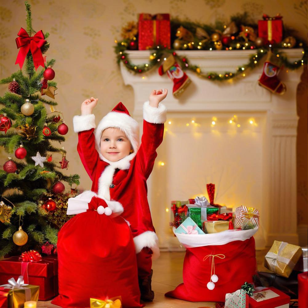 Luxury Xmas Bags - ถุงของขวัญกำมะหยี่หรูหราอเนกประสงค์สำหรับตกแต่งวันหยุด ใช้สำหรับเก็บของขวัญในเทศกาลคริสต์มาส พร้อมเชือกรูดสำหรับใช้ในบ้าน
