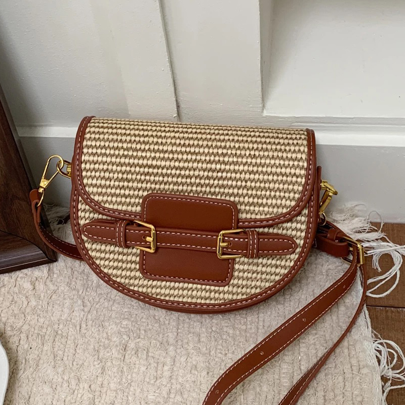 Luxury Bags Mini - กระเป๋าสะพายทรงอังกฤษขนาดเล็กสำหรับผู้หญิง กระเป๋าถือดีไซน์หรูหรา รุ่นใหม่ปี 2026 ทำจากวัสดุปาปิรัสถัก พร้อมสายสะพาย