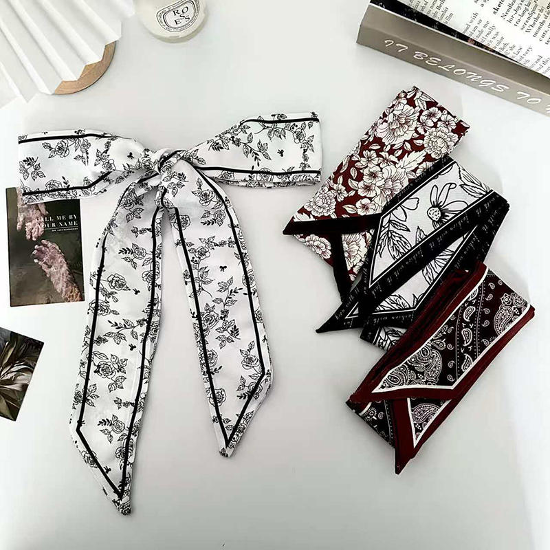 Luxury Bags Mini - ผ้าพันคอไหมแฟชั่นหรูหราสำหรับผู้หญิง ผ้าพันคอไหมยาว ผ้าพันคอไหมผืนเล็ก ผ้าพันคอผูกผม ผ้าพันคอผูกกระเป๋า ผ้าพันคอผูกผมลายดอกไม้