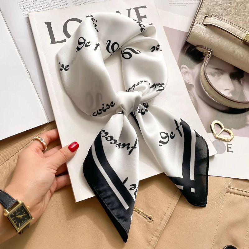 Luxury Bags Expensive - ผ้าพันคอไหมซาตินทรงสี่เหลี่ยมสำหรับผู้หญิง ลายดอกไม้หรูหรา ผ้าพันคอเนคเชอร์ชีฟเนื้อนุ่ม ใช้ได้หลากหลาย ใช้เป็นที่คาดผม ผูกกระเป๋า